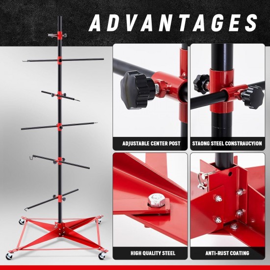 70.87 Panel Tree Paint Stand Panel Holder Adjustable Center Post Hang with 4 Wheels Steel Powder Coated Painting Car Repair Holder Rack for Automotive Doors Bumpers Fenders Hoods