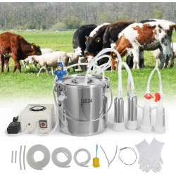 Goat Milking Machine, 12 L 304 Stainless Steel Bucket, Electric Automatic Pulsation Vacuum Milker, Portable Milker with Food-Grade Silicone Cups and Tubes, Adjustable Suction for Cows and Sheep