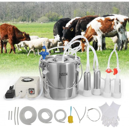 Goat Milking Machine, 12 L 304 Stainless Steel Bucket, Electric Automatic Pulsation Vacuum Milker, Portable Milker with Food-Grade Silicone Cups and Tubes, Adjustable Suction for Cows and Sheep