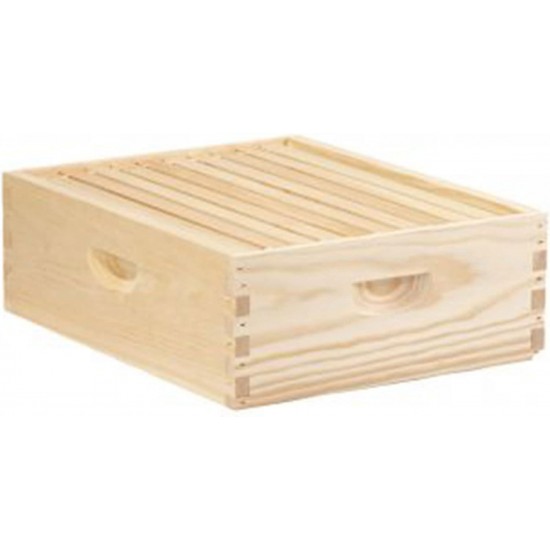 MEDBOX10 10 Frame Medium Honey Super Beehive Brood Body Wooden Keepsake Box, Natural Unfinished Pine with Wax Coated Frames (3 Pack)