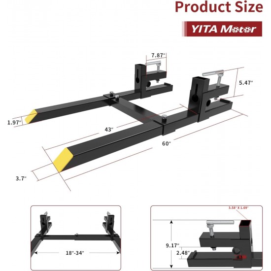 60 4000LBS Clamp on Pallet Forks Light Duty Forks for Tractor Loader Bucket with Adjustable Stabilizer Bar