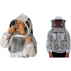 Beekeeping Ventilated Jacket Ultra Cool 3 Layers Mesh with 2 Hoods Fencing and Round Brim Hat(LARGE)