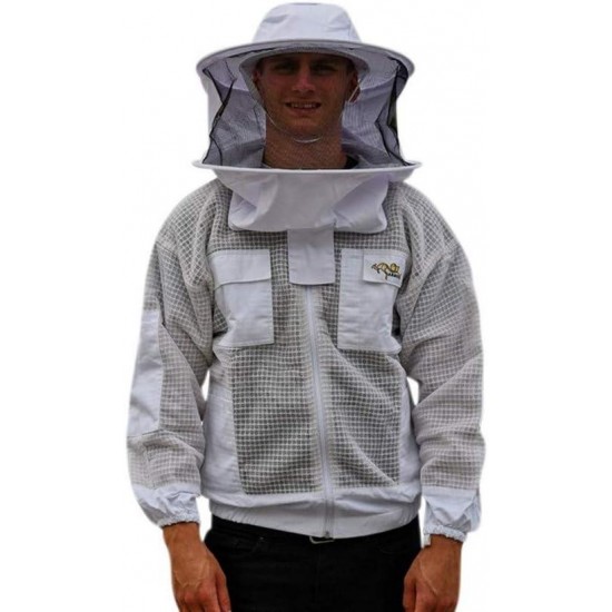 Beekeeping Ventilated Jacket Ultra Cool 3 Layers Mesh with 2 Hoods Fencing and Round Brim Hat(LARGE)