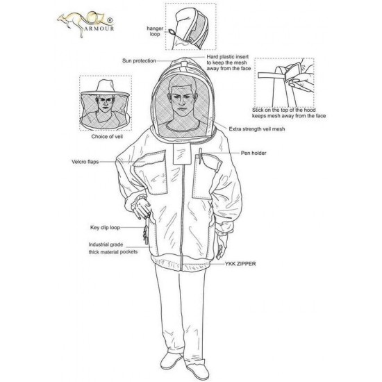 Beekeeping Ventilated Jacket Ultra Cool 3 Layers Mesh with 2 Hoods Fencing and Round Brim Hat(LARGE)