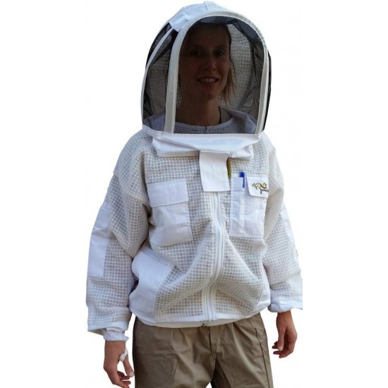 Beekeeping Ventilated Jacket Ultra Cool 3 Layers Mesh with 2 Hoods Fencing and Round Brim Hat(LARGE)