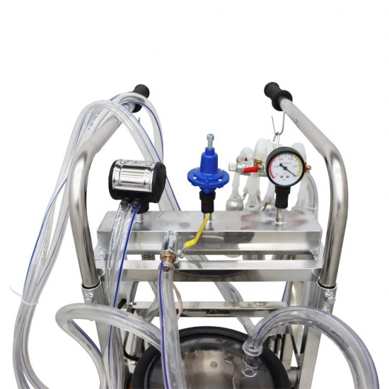 Electric Milking Machine Oil- Vacuum Pump Milker with 25L 304 Stainless Steel Bucket Cow Goat Milker Milking Machine for Cow Goat with 3 Cleaning Brushes Milking Equipment