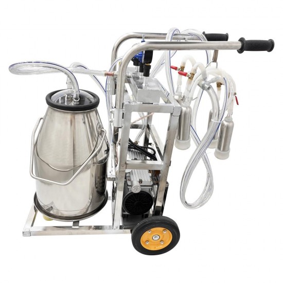 Electric Milker Cow Goat Milking Machine 25L 304 Stainless Steel Bucket Oil- Vacuum Pump Portable Milker Electric Milking Equipment W/Cleaning Brushes for Cows Goats Sheep