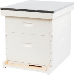 Hives 10 Frame Langstroth Beehive Painted,Complete Unassembled Hive Kit Combo with Wooden Frames and Beeswax Coated Foundations (1 Deep Box 1 Medium Box)