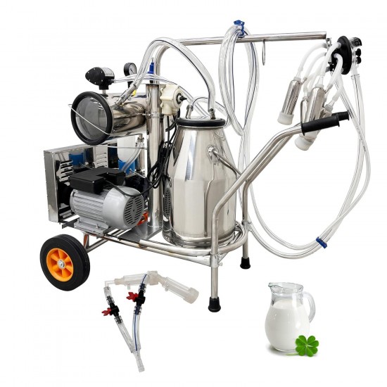 Electric Milking Machine 25L, Milker Machine 10-12 Cows per Hour, 110V 1440 RPM Milking Equipment, Cow Milking Machine Bucket Milker with 304 Stainless Steel Milk Bucket for Cows and Goat