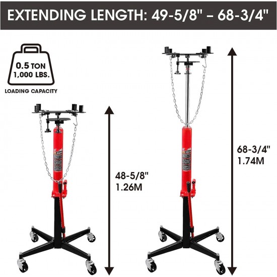 Sunex 6809A, Underhoist Support Stand, ¾ Ton Capacity & BIG RED TR4053 Torin Hydraulic Garage/Shop Telescoping Transmission Floor Jack: 1/2 Ton (1,000 lb) Capacity, Red