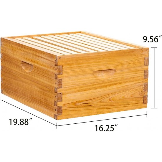 10 Frame Bee Hive Starter Kit and Beekeeping Supplies, Beeswax Coated Bee Hives Boxes Starter Kit with Beehive Tool Kit Includes Bee Smoker Beekeeper Hat