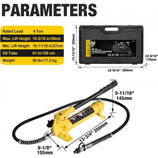 Yellow Jacket Porta Power Kit 4 Ton Hydraulic Auto Body Jack Ram Portable Frame Repair Tools Car Jack Kits Auto Shop Set with Blow Mold Carrying Storage Case