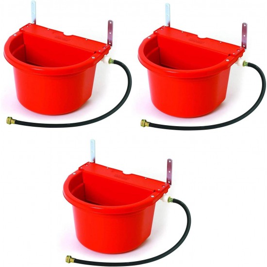 FW16RED 4 Gallon Capacity Automatic Float Controlled Waterer Animal Horse & Cattle Livestock Water Trough, Red (3 Pack)