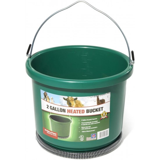 HB-60 9 Quart 2 Gallon Plastic Heated Bucket w/Metal Handle, Built in Thermostat, & Anti Chew Cord Protector, 60 Watt, Green (3 Pack)