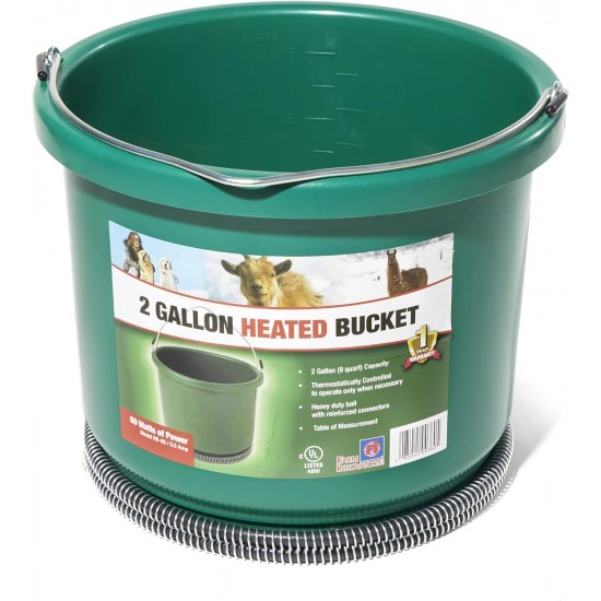 HB-60 9 Quart 2 Gallon Plastic Heated Bucket w/Metal Handle, Built in Thermostat, & Anti Chew Cord Protector, 60 Watt, Green (3 Pack)