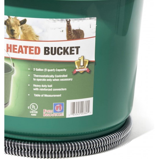 HB-60 9 Quart 2 Gallon Plastic Heated Bucket w/Metal Handle, Built in Thermostat, & Anti Chew Cord Protector, 60 Watt, Green (3 Pack)