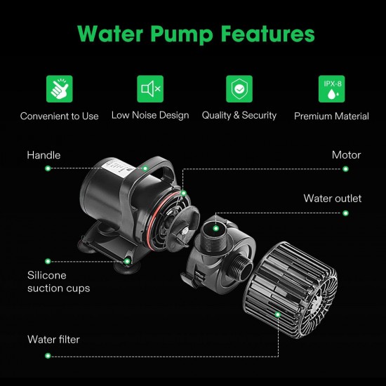 4500 GPH Submersible Water Pump, 220W Pond Pump, Ultra Quiet Aquarium Pump with 19FT. Lift Height for Pond Waterfall, Fish Tank, Statuary, or Hydroponics