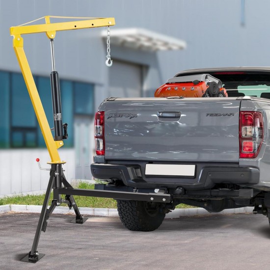 Pickup Truck Hitch Mounted Crane 1000 lbs Capacity, 360° Swivel, Yellow