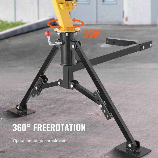 Pickup Truck Hitch Mounted Crane 1000 lbs Capacity, 360° Swivel, Yellow