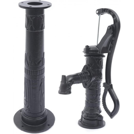 Vintage Hand Well Pump kit, Press Suction Manual Water Jet Pump Pitcher Water Pump with Heightening Base, Cast Iron Well Pump for Yard, Garden, Farm Irrigation