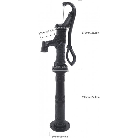 Vintage Hand Well Pump kit, Press Suction Manual Water Jet Pump Pitcher Water Pump with Heightening Base, Cast Iron Well Pump for Yard, Garden, Farm Irrigation