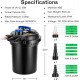 Bio Pressure Pond Filter, up to 2600 Gallons, Pond Filter System with Convenient Cleaning Crank Handle for Garden, Pool, Fishpond, Black