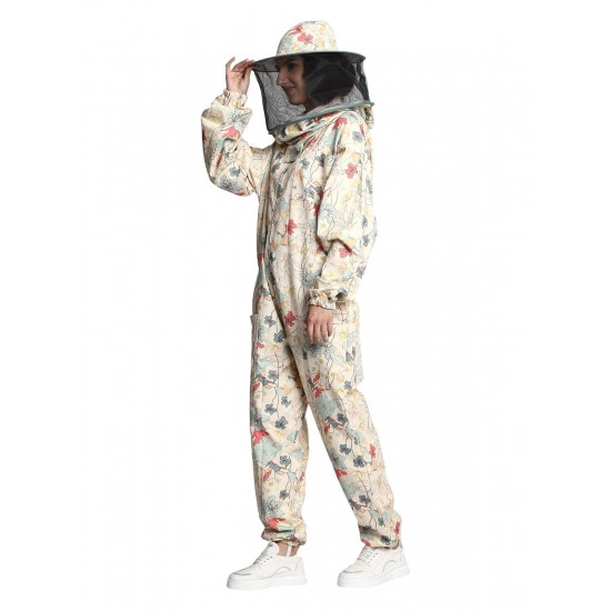 Professional Bee Suit with Round Hood - Thick Cotton Bee Suit Women Floral Colorfull (S)