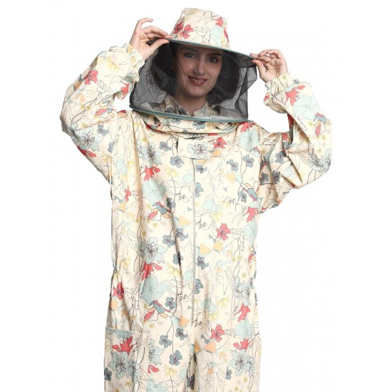 Professional Bee Suit with Round Hood - Thick Cotton Bee Suit Women Floral Colorfull (S)