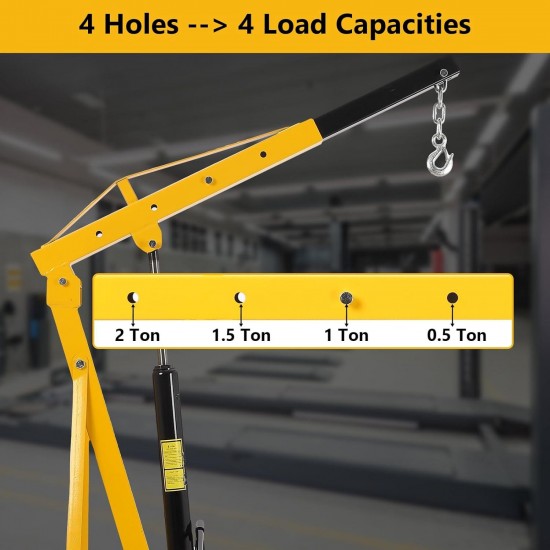 2 Ton Folding Engine Crane Engine Hoist Cherry Picker Ship Crane Heavy Duty Steel Lift Garage Workshop Auto Repair Foldable Stand 6 Caster (Yellow)