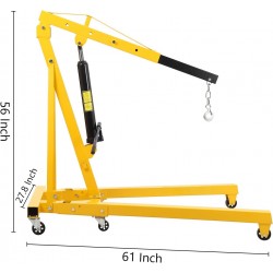 2 Ton Folding Engine Crane Engine Hoist Cherry Picker Ship Crane Heavy Duty Steel Lift Garage Workshop Auto Repair Foldable Stand 6 Caster (Yellow)