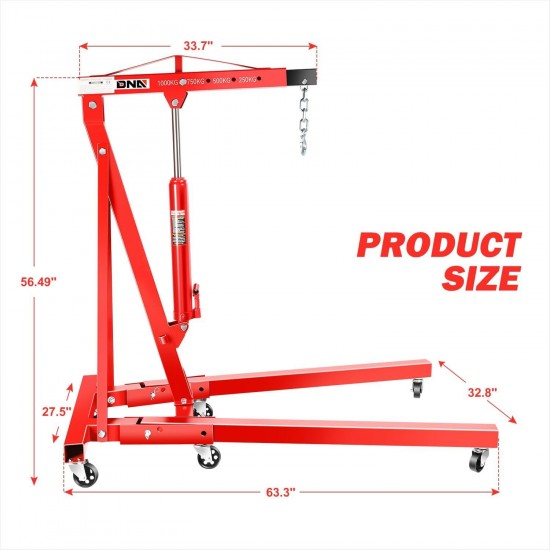 1 Ton Foldable Hydraulic Engine Hoist Cherry Picker Shop Crane Lift with Wheels for Auto Repair,4 Adjustable Positions,TOOLS-00287