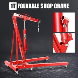 1 Ton Foldable Hydraulic Engine Hoist Cherry Picker Shop Crane Lift with Wheels for Auto Repair,4 Adjustable Positions,TOOLS-00287