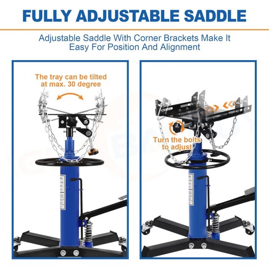 Transmission Jack Lift 1322lbs, 2 Stage Adjustable Telescoping Hydraulic Transmission Jack, High Lift Dual Telescopic Trans Jacks Hoist w/Pedal, 34 to 68 Lifting Range