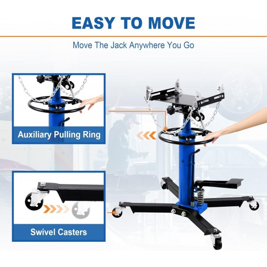 Transmission Jack Lift 1322lbs, 2 Stage Adjustable Telescoping Hydraulic Transmission Jack, High Lift Dual Telescopic Trans Jacks Hoist w/Pedal, 34 to 68 Lifting Range