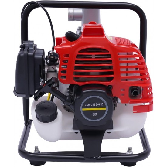 Semi-Trash Water Pump 2HP 2-Stroke 43CC Gas Powered Water Transfer Pump 1inch 27m³/h High Flow Air-Cooled Gasoline Engine Portable Water Pump for Irrigation, Drainage, Garden