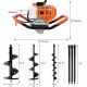 72CC Auger Post Hole Digger Gas Powered Auger with 3 Earth Drill Bits 4 & 8 & 12, 3 Extension Rods for Fence Garden Farm Plant