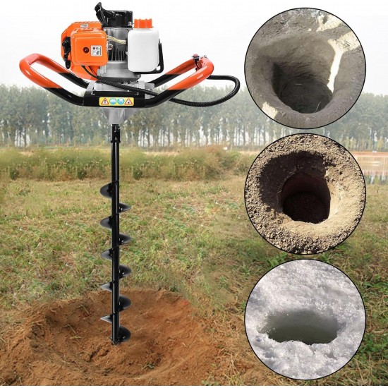 72CC Auger Post Hole Digger Gas Powered Auger with 3 Earth Drill Bits 4 & 8 & 12, 3 Extension Rods for Fence Garden Farm Plant