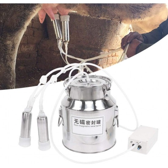 Electric Milking Machine, 14L Portable Stainless Steel Milker Milking Machine Adjustable with Vacuum Pump Speed Adjustable for Sheep Cows (for Cow US Plug 100-240V)