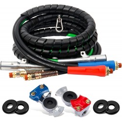 15ft 3 in 1 ABS & Power Air Line Hose with Glad Hands & 4 Glad Hand Seals for Tractor Trailer Semi Truck