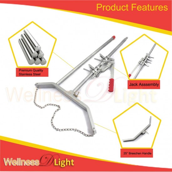 Stainless Steel Calf Puller Calving Durable Ratchet Delivery Cattle Birthing Veterinary Instruments by WDL, Silver, 65 inches