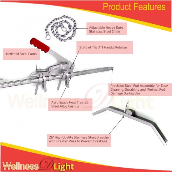 Stainless Steel Calf Puller Calving Durable Ratchet Delivery Cattle Birthing Veterinary Instruments by WDL, Silver, 65 inches