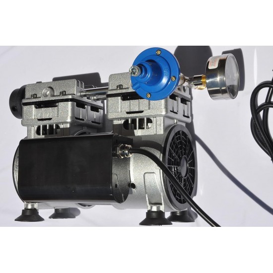 Controlled Twin Piston Oil-Less Vacuum Pump 5.5CFM 3/4HP Regulator/Gauge Hardware Kit Pressure Control Oil- Clean No Oil Mist