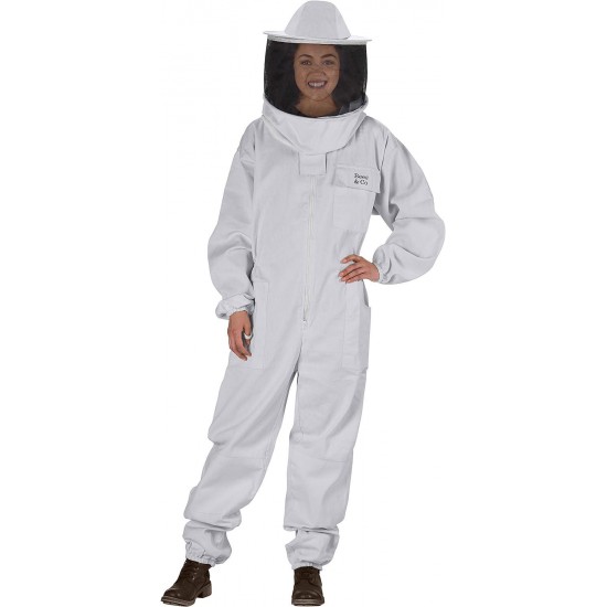 U73 Natural Cotton Beekeeper Suit with Round Veil, M, White