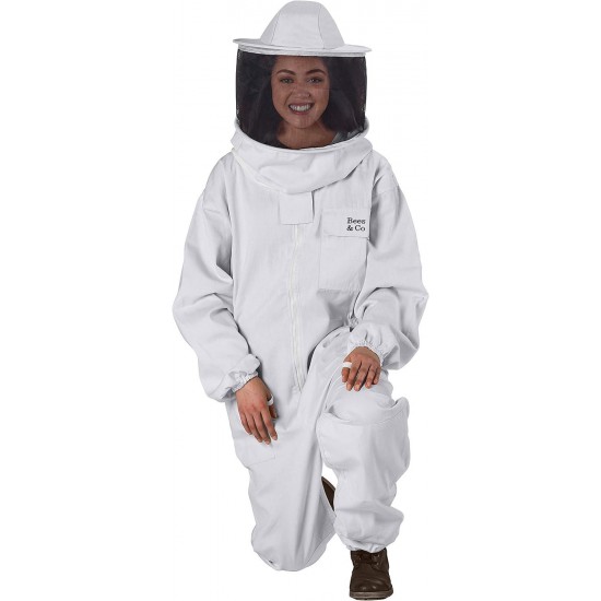 U73 Natural Cotton Beekeeper Suit with Round Veil, L, White