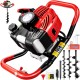 Post Hole Digger, 52cc 2.2HP 2-Stroke Petrol Gas Powered Post Hole Digger with 3 Earth Auger Drill Bits 4” 68 Extensions Rod