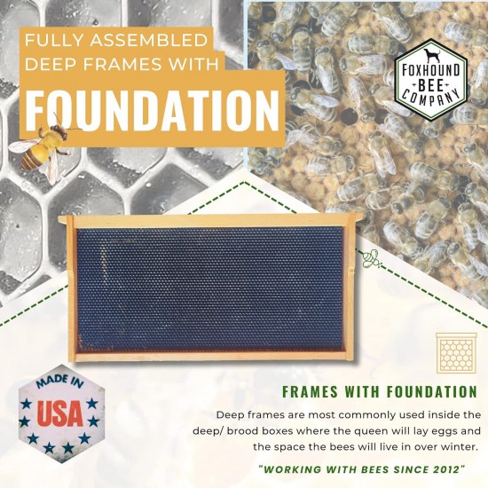 Made in USA - Fully Assembled Deep Beekeeping Frames with Double Wax Beeswax Coated Plastic Foundation - 20 Pack