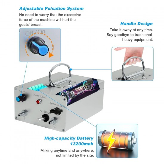 Electric Milking Machine for Goats 3L Portable Pulsation Adjustable Vacuum Pressure Pump Milker with Livestock Milking Machine