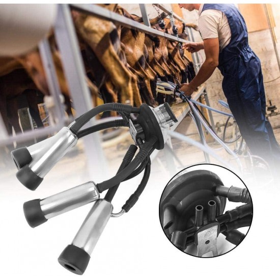 Cow Milk Collector,240CC Milking Cluster Cow Milker Claw Cluster Complete,4 Stainless Steel Shells,4 Air Tubes,2 Blind Stoppers for Vacuum Pump Milking Machine