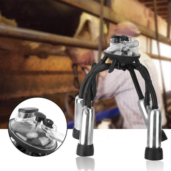 Cow Milk Collector,240CC Milking Cluster Cow Milker Claw Cluster Complete,4 Stainless Steel Shells,4 Air Tubes,2 Blind Stoppers for Vacuum Pump Milking Machine