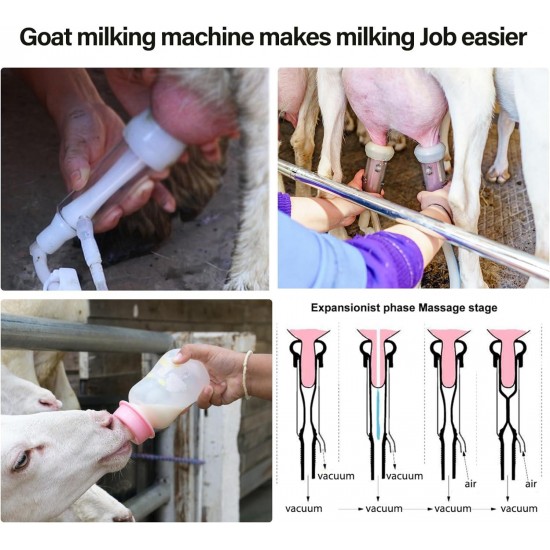 Electric Goat Milking Machine for Goat Milker 15L Pulsating Automatic Portable Goats Milking Machine Electric Plug-in Adjustable Powerful Pulsation Vacuum Milker Machine (15L for Goat)